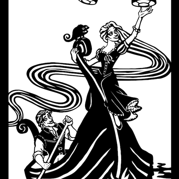 Rapunzel and Flynn on a boat Template for light box-SVG