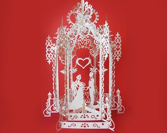 Gazebo de boda 3D SVG: Decoración de papel calado (Descarga digital)
