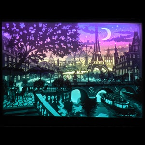 Le luci di Parigi-modello di ritaglio cartaceo-scatola luminosa-SVG