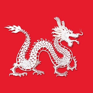 Drago cinese (giapponese), drago cinese SVG, figura sospesa effetto 3D, modello di taglio della carta.