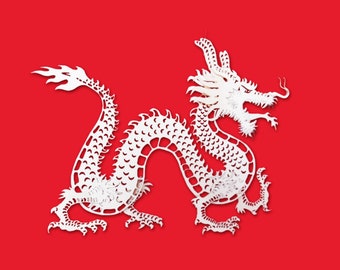 Chinese (Japanese) Dragon, Chinese Dragon SVG, 3D Effect Hanging Figure, Paper Cut Template.