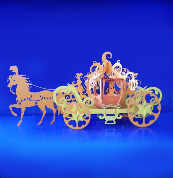 ディズニー★シンデレラ＆かぼちゃの馬車★ハンドメイド切り絵額装品 3Dカボチャシンデレラ馬車切り絵テンプレート（デジタルファイル