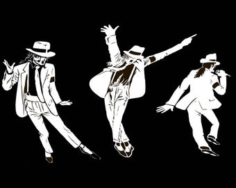 May include: A black and white illustration of a performer in three different poses. The performer is wearing a white suit, hat, and shoes. The background is solid black.