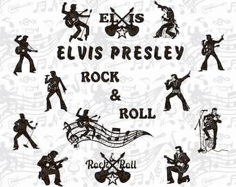 Conjunto de silhuetas de Elvis Presley, vetor de rock and roll (arquivos digitais)