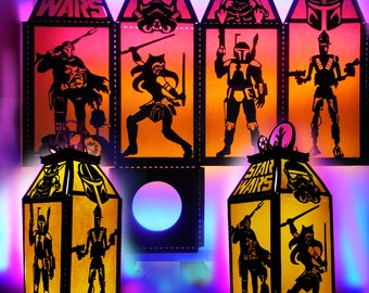 Mandalorians 3d lantern, The Clone Wars Lamp, Bounty Hunters, Paper lantern SVG, 3D lantern template