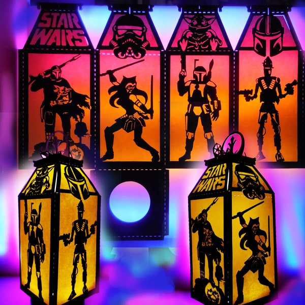 Mandalorians 3d lantern, The Clone Wars Lamp, Bounty Hunters, Paper lantern SVG, 3D lantern template