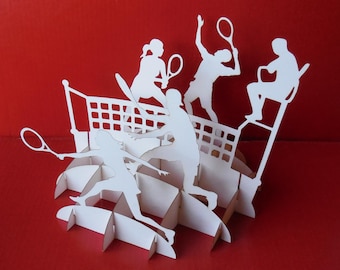 Modelo de estatueta de papel 3D para quadra de tênis (download digital)