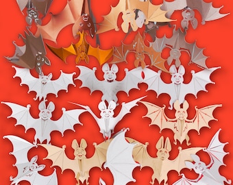 Group of Paper 3D Bats, Bat Cutouts, Bat SVG, Bats Digital Kit, Group Design Templates