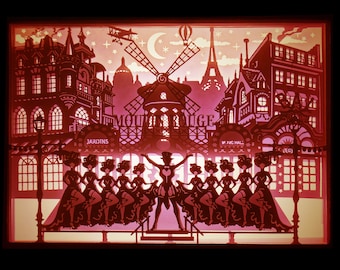 Moulin Rouge lightbox template, Paris cabaret SWG, French Cancan, emblem of Paris