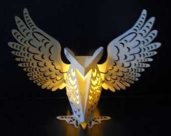 3D-Papier Eule Teelicht-Vorlage: Durchbrochene Figur (SVG, PNG, PDF)