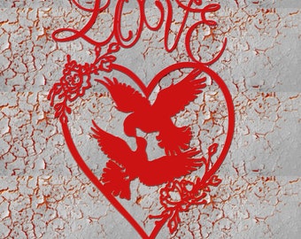 Cœur d’amour avec colombes, clipart de la Saint-Valentin, cœur d’amour SVG, baiser en vol.