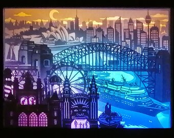 Caixa de Luz Recortada em Papel da Ponte do Porto de Sydney: Arquivos de Modelo Faça Você Mesmo