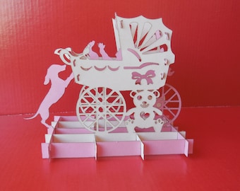 3D baby stroller - template for cutting paper - SVG