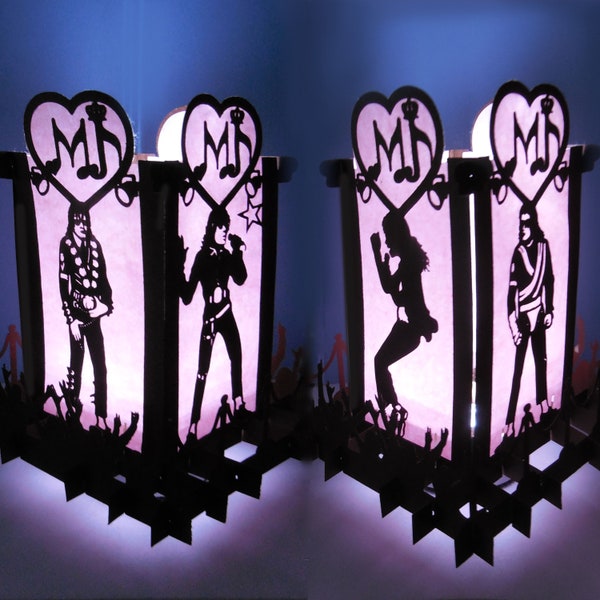 Boîte éventail Michael Jackson, lampe à thé 3D, lampe à thé en papier, lampe éventail SVG, modèle de lanterne 3D, lampe Michael Jackson, figurine Michael Jackson