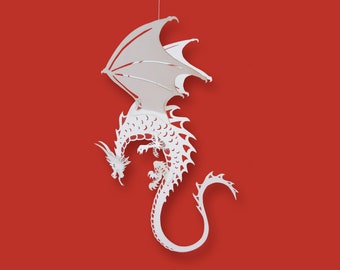 3D Flying Dragon-sjabloon op papier (svg, png, pdf)