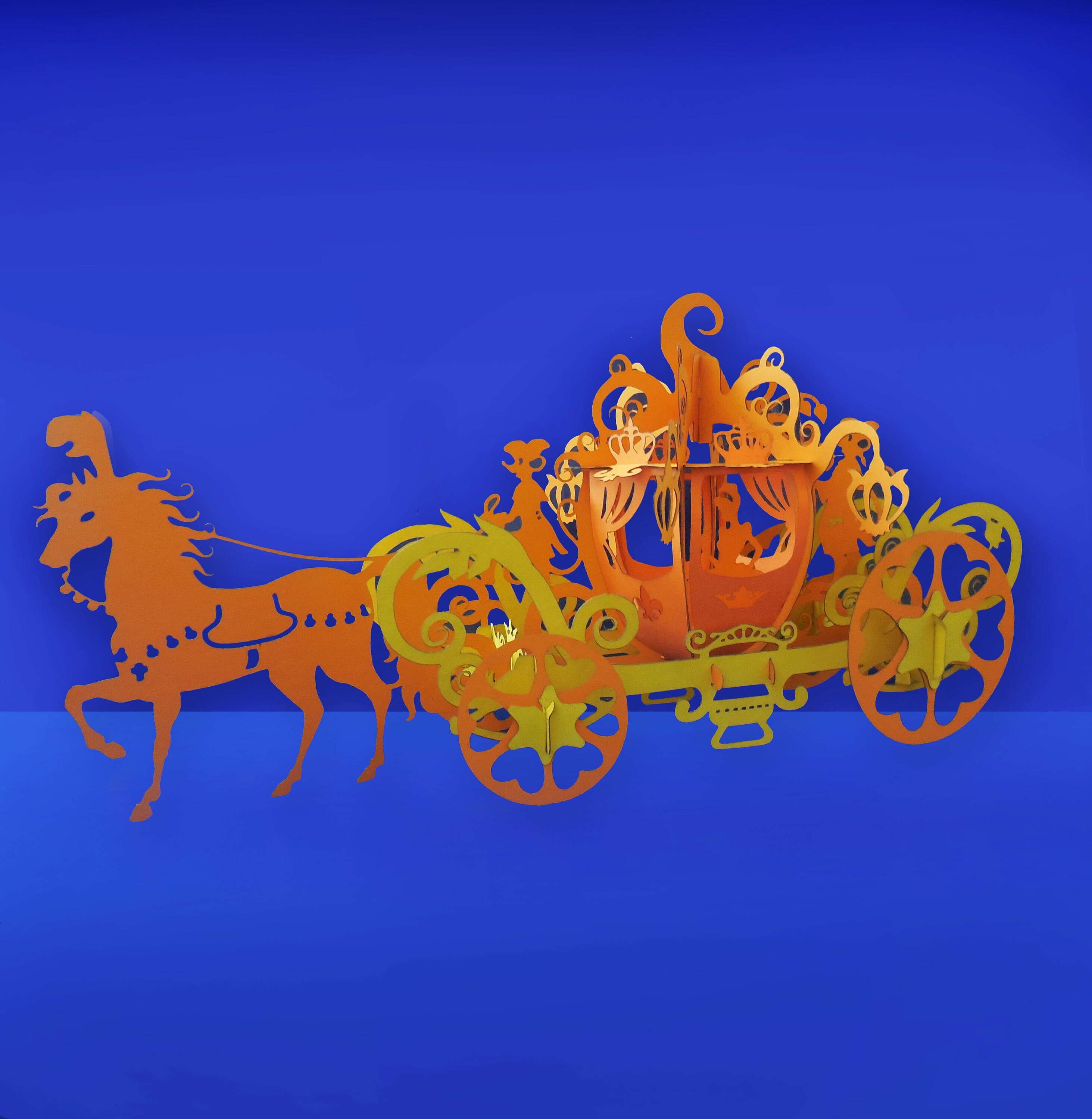 ディズニー★シンデレラ＆かぼちゃの馬車★ハンドメイド切り絵額装品 3Dカボチャシンデレラ馬車切り絵テンプレート（デジタルファイル