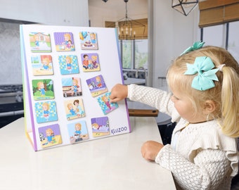 Tableau agenda pour enfants avec 72 cartes magnétiques-Calendrier visuel Kids-Toddler Routine Chart-Montessori Daily Routine-Visual Wall Planner