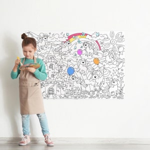 XXL Giant Coloring Poster with Unicorns - Indoor activities for kids - Unicorns - Zoo - Animals - Dino - Fashion - 980х680mm