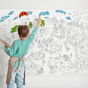 Affiche à colorier géante XXL avec animaux - Activités intérieures pour enfants - Licornes - Zoo - Animaux - Dino - Mode - 980х680mm
