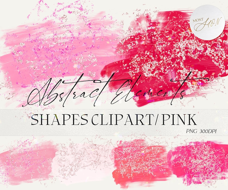 19 Pink Abstract Clipart, Light Pink/bright Pink/rose Silver Glitter/brushstrokes PNG