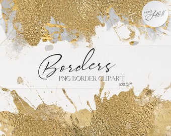 Gold Abstract Borders Clipart, Gold Border PNG, Transparent Backgrounds, Decorative Design Elements, Digital Craft, Scrapbooking, Collage