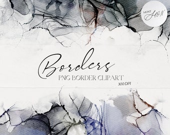 Aesthetic Borders Clipart, Abstract Navy Blue Border PNG, Transparent Backgrounds, Decorative Design Elements, Commercial Use, Digital File
