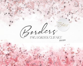 Aesthetic Borders Clip Art Set, Pink/Orange/Glitter Border Clipart, 8 PNG Files, Transparent Background, Pink Design Elements, Digital File