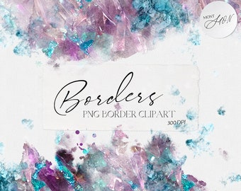 Purple Blue Abstract Border, Abstract Borders Clipart, Transparent Background PNG, Decorative Design Elements, Digital File,Instant Download