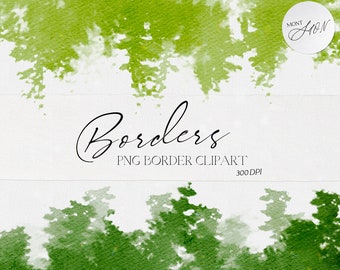 Watercolor Tree Border, Watercolor Texture PNG, Abstract Borders Clipart, Transparent Backgrounds, Decorative Design Elements, Digital File