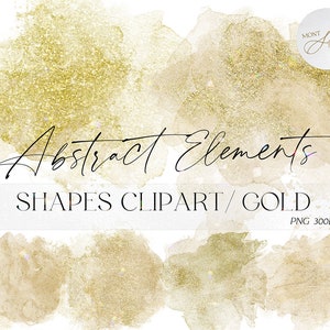 Gold Abstract Clip Art, Gold Glitter/Beige Brushstroke/Abstract Logo PNG, Transparent Background, Decorative Design Element, Commercial Use