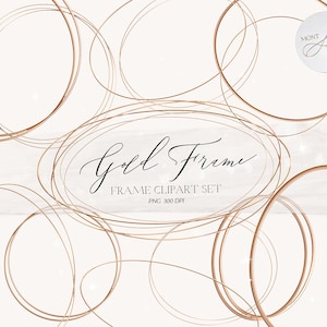 Gold Circle Frame Clipart Set, Logo Frame PNG, Gold Round Border Clip Art, Transparent Design Elements, Commercial Use, Instant Download