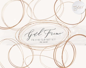 Conjunto de imágenes prediseñadas de marco de círculo dorado, marco de logotipo PNG, imágenes prediseñadas de borde redondo dorado, elementos de diseño transparente, uso comercial, descarga instantánea