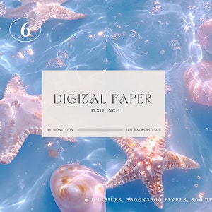 Papeles digitales submarinos de estrellas de mar, fondos estéticos marinos, artesanía digital, scrapbooking, diario, collage, uso comercial, archivo digital