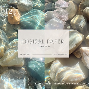 Water Stone Digital Papers, Underwater Stones, Hyper Realistic Images, Aesthetic Clipart, Digital Craft, Collage, Scrapbooking, Journaling