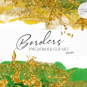 Abstract Borders Clip Art Set, Yellow/Green/Gold Glitter/Aesthetic Clipart, Transparent Backgrounds, Decorative Design Elements,Digital File