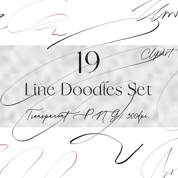 19 Line Doodles Clipart Set, Abstract Black Lines, Line Drawing Clipart, Doodle Elements, Line Art, PNG, Commercial Use, Digital Download