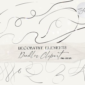 55 Line Doodles Clipart, Abstrakcyjne Czarne Linie, Czarne Linie PNG, Rysowanie Linii Clip Art, Elementy Dekoracyjne, Użytek Komercyjny, Pobieranie Cyfrowe