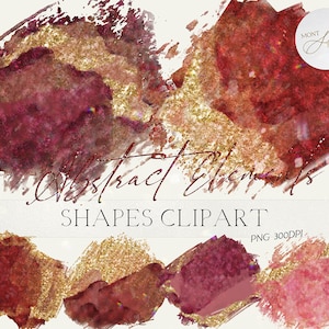 Bourgogne abstrait Clipart, Bourgogne/rouge/rose/or paillettes/coups de pinceau PNG, fonds transparents, éléments de Design décoratif, fichier numérique