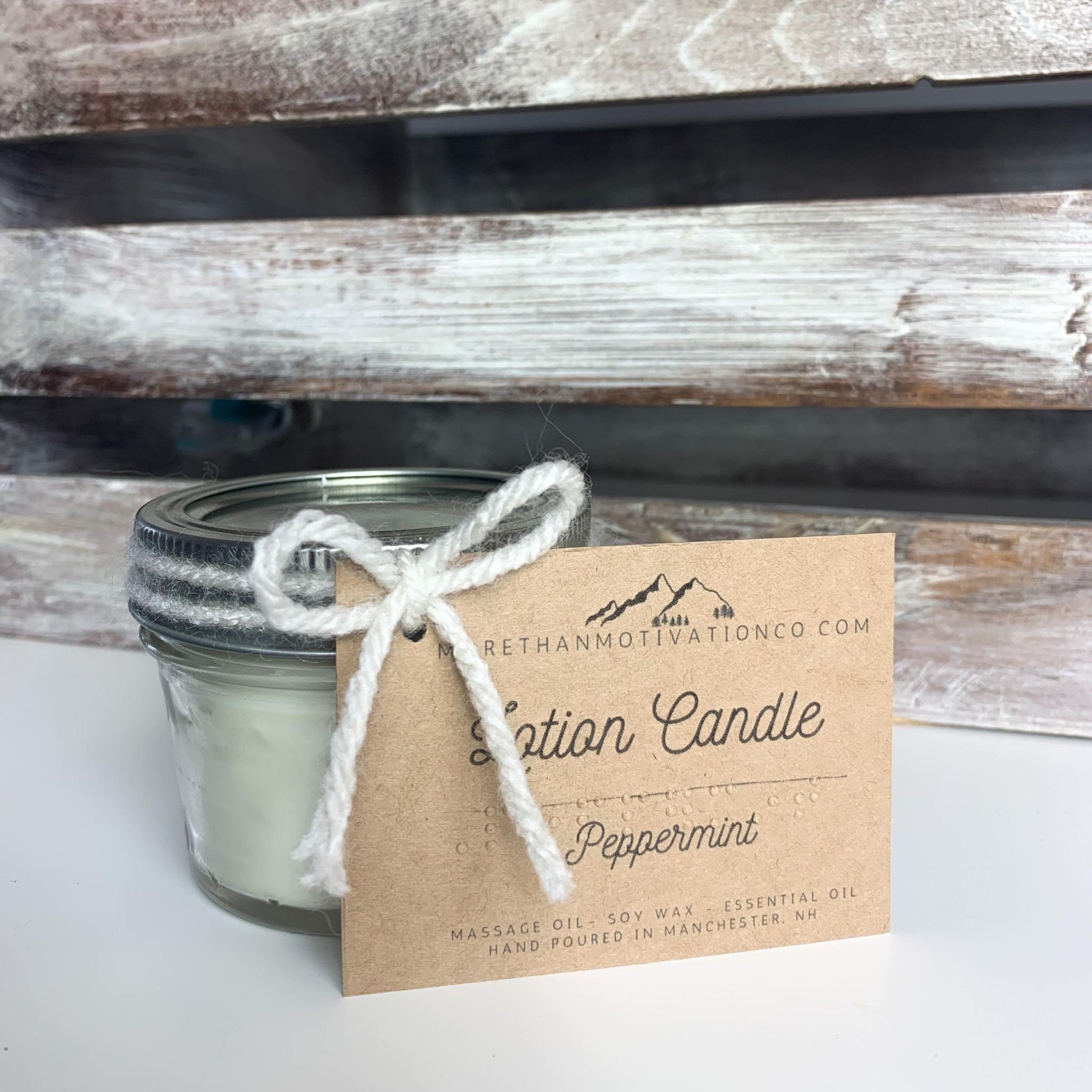 BRAILLE LABEL Hand Lotion Woodwick Candle, Made With Essential Oils, Soy Wax, Hand Poured, Mason
