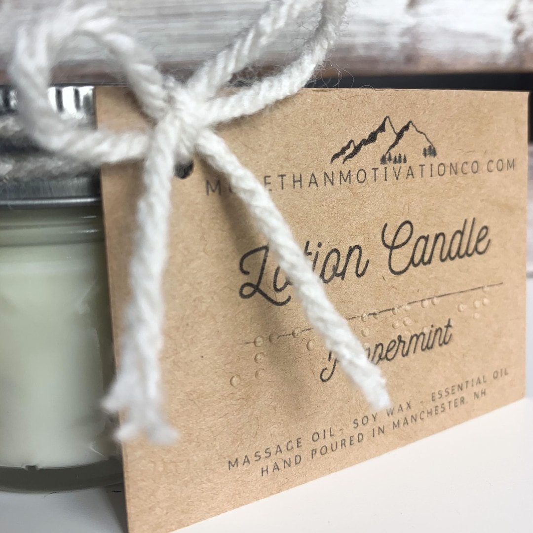 BRAILLE LABEL Hand Lotion Woodwick Candle, Made With Essential Oils, Soy Wax, Hand Poured, Mason