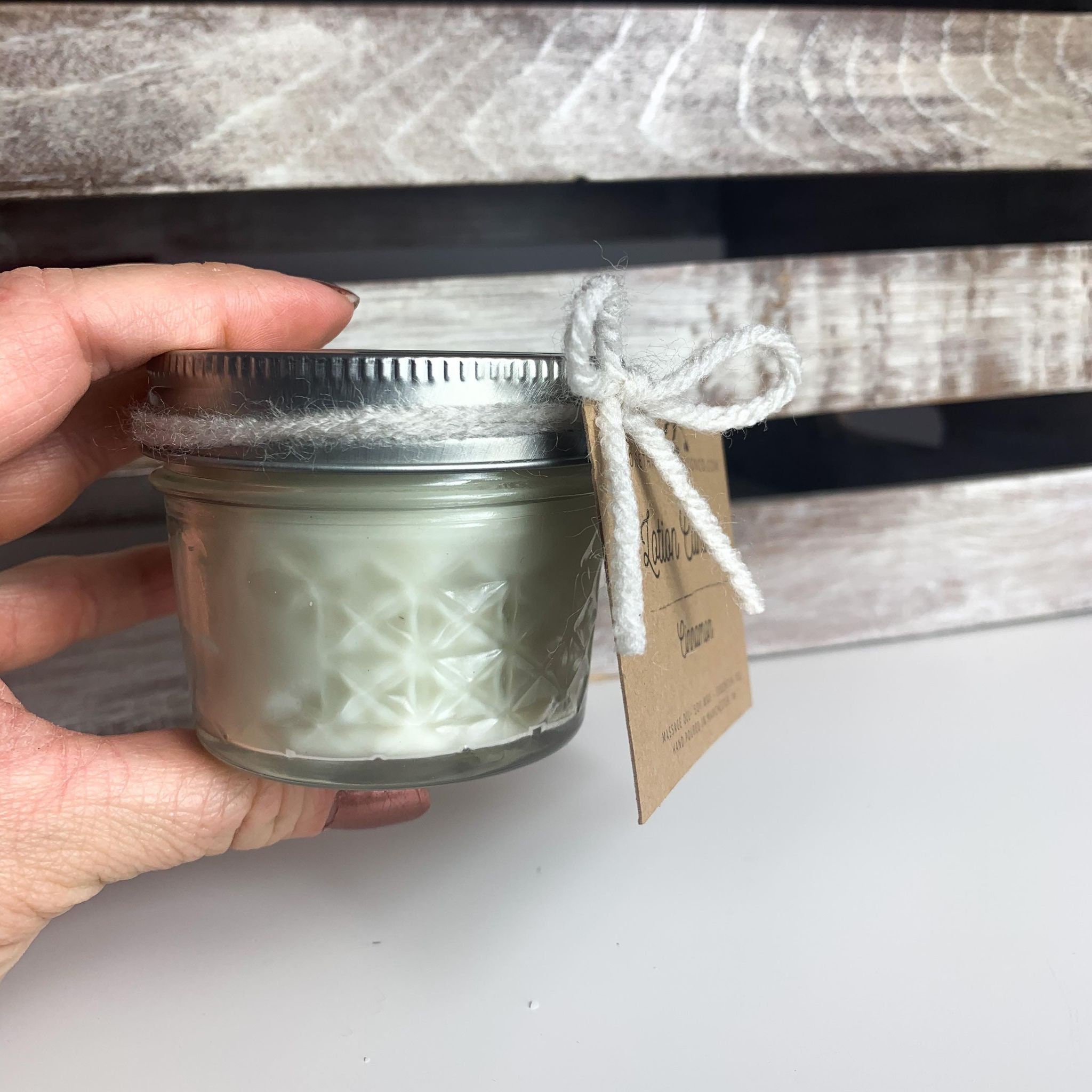 BRAILLE LABEL Hand Lotion Woodwick Candle, Made With Essential Oils