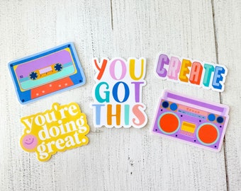 MOTIVATIONAL 5 Piece Waterproof STICKER PACK for Laptops, Water Bottles, Notebooks, Journals and more