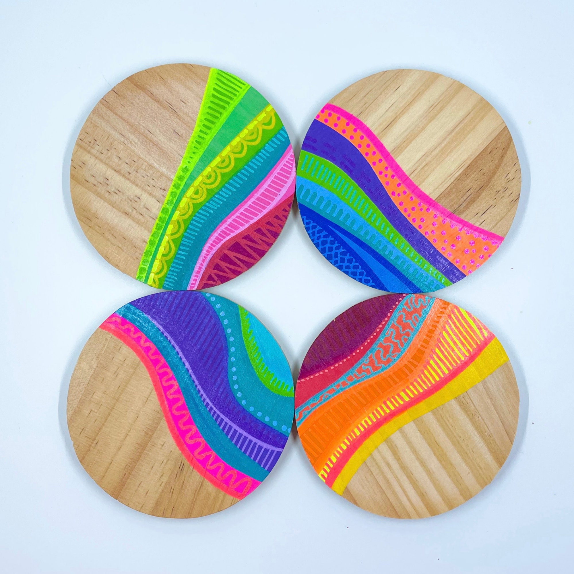 4Pack Painted Wooden Coasters Etsy