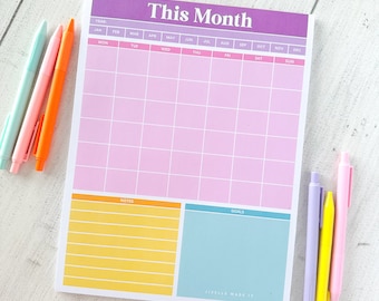 Monthly Planner Notepad, 8.5x11 Large Planner, Undated Monthly Calendar, Goals, Notes, 50 Page