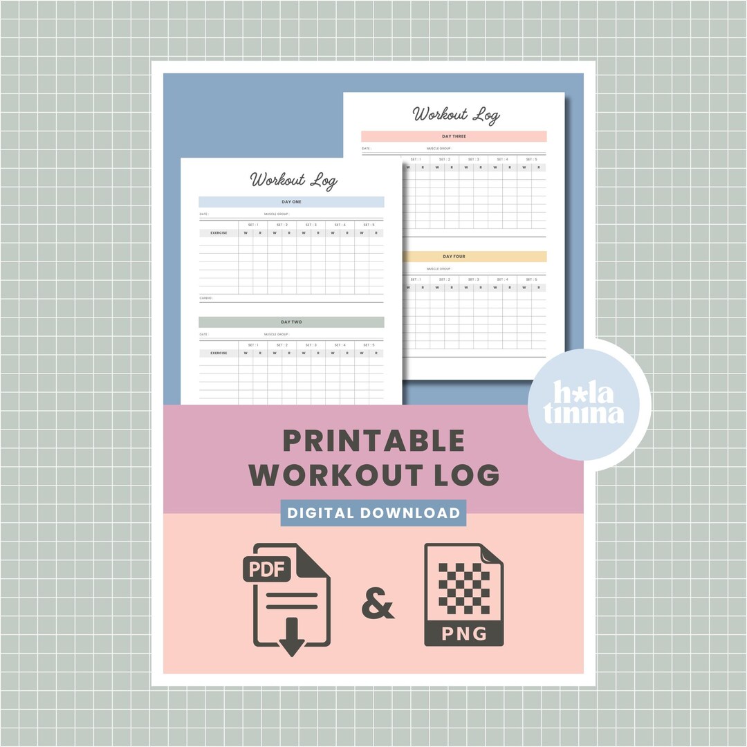 6-day Workout Log | Weekly Fitness Tracker PDF & PNG (digital Download ...