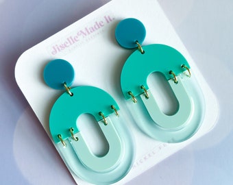 Large Teal Statement Earrings, Dangle Earrings, Spring earrings, Summer earrings, Handmade earrings, Acrylic earrings