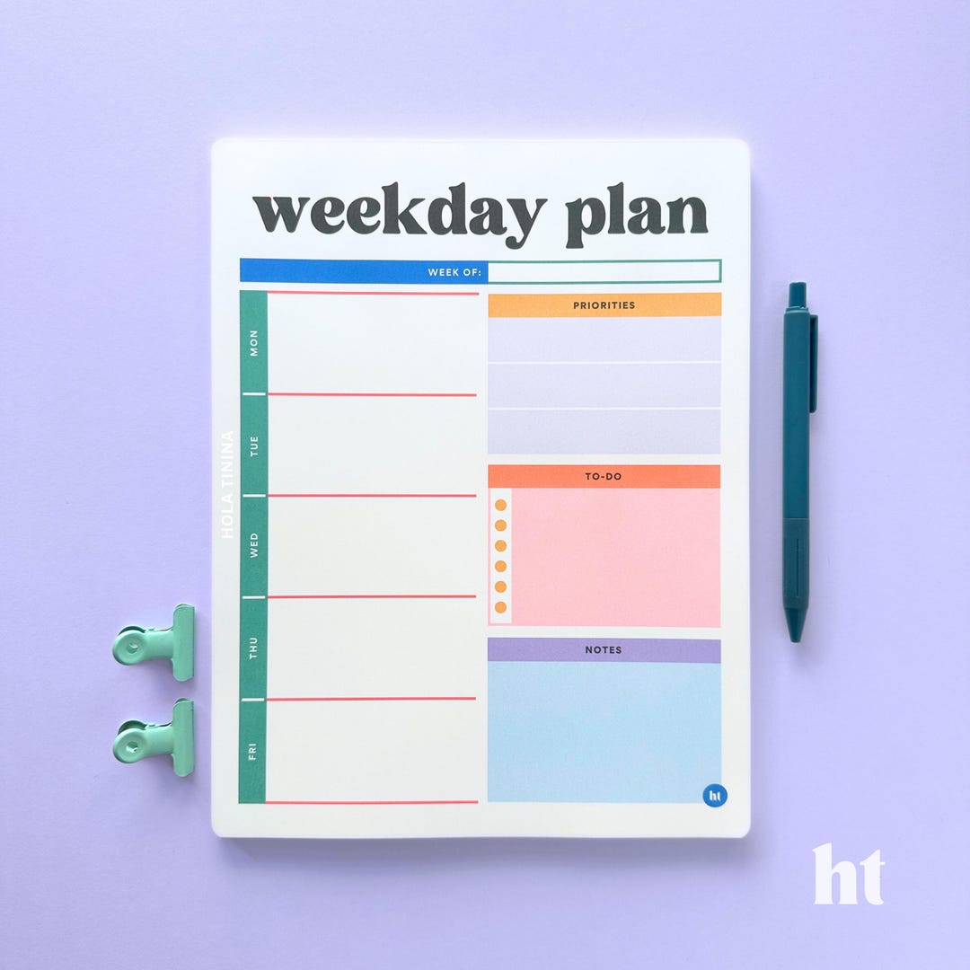 Weekday Plan Notepad Planner | Weekly Plan | Teacher Gift - Etsy