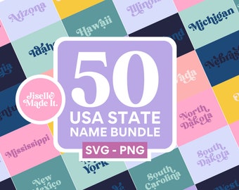 USA State Names SVG Files, Cricut Files, Svg Bundle, T Shirt SVG, Silhouette Cut Files, Glowforge Cut files, Svg Bundle, Digital Files