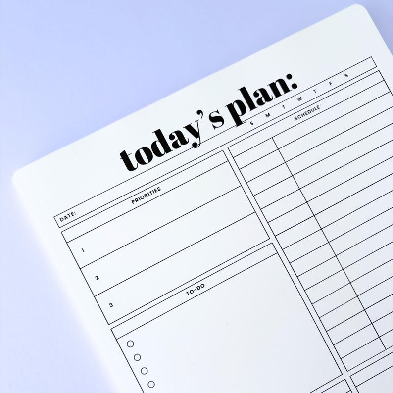 Hand Notes Layout Priorities Today's Plan Minimalist Daily Notepad Planner – To-do List, Priorities ...