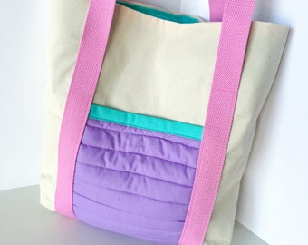 Handmade Color Block Tote bag, Canvas Tote bag, Quilted Tote Bag, Colorful Tote Bag